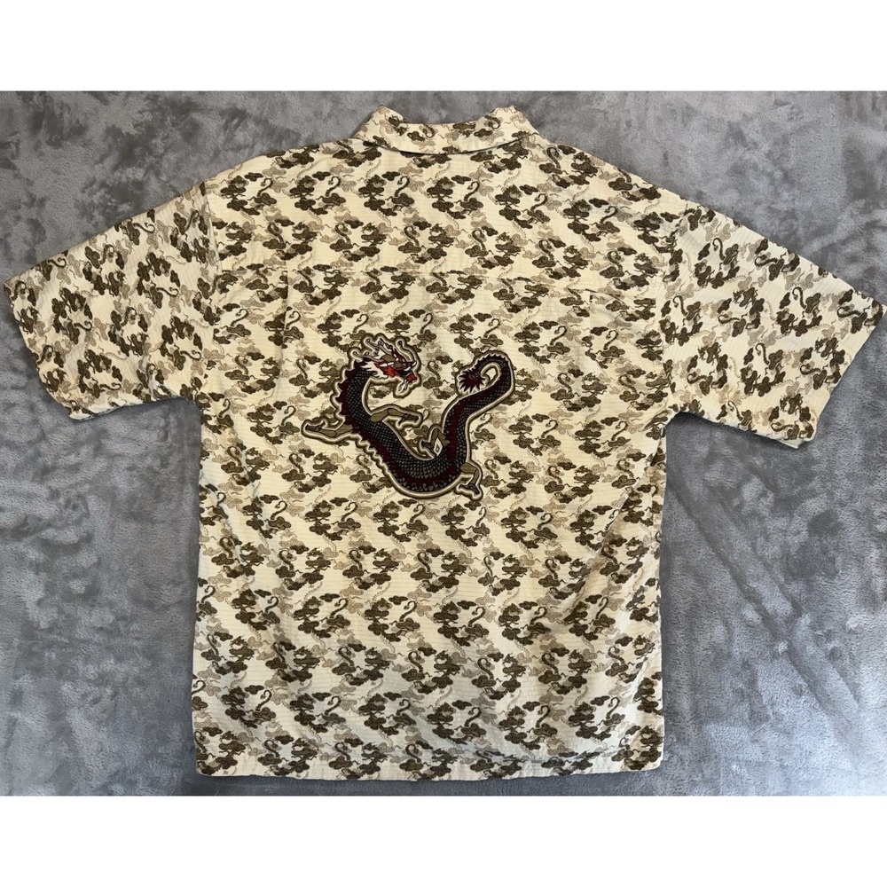 Arizona Jeans Co Mens Shirt Large Tan Dragon Pattern AllOver Print Y2K Button Up